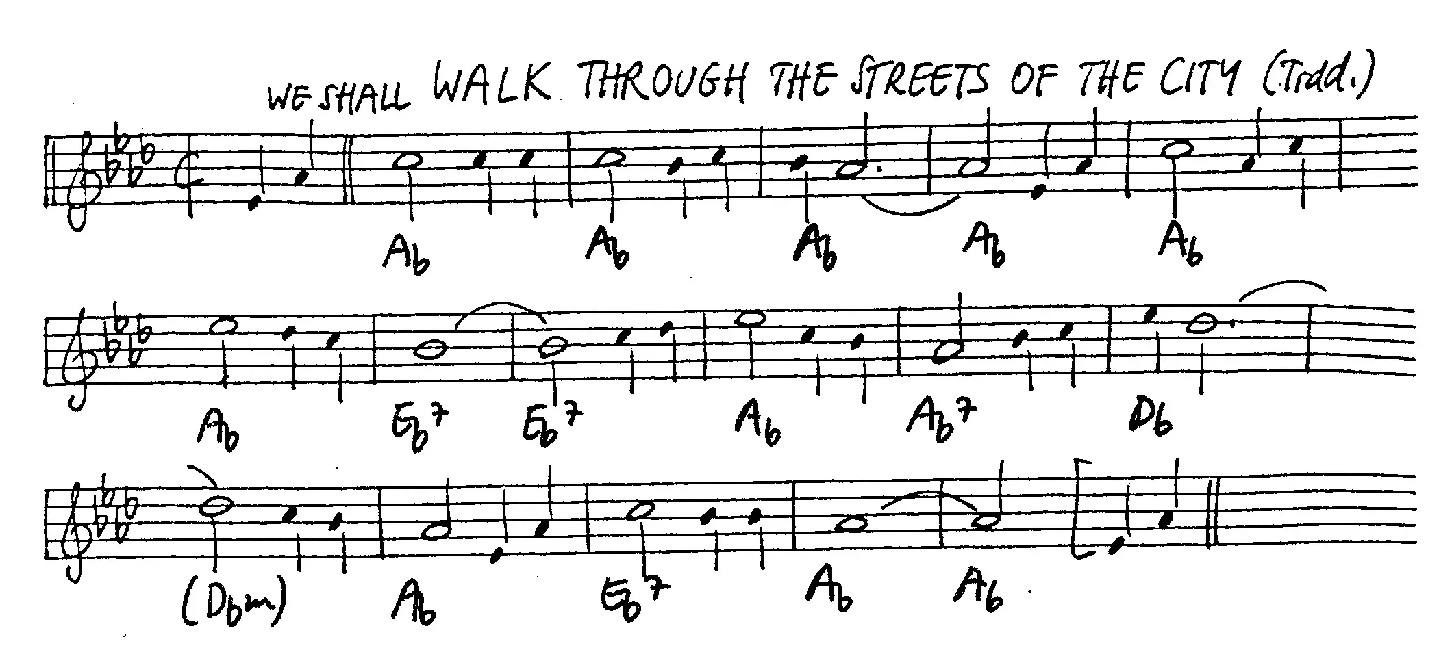 we shall walk through the streets of the city free jazz leadsheet - Courtesy of the Jungle Jazz Band